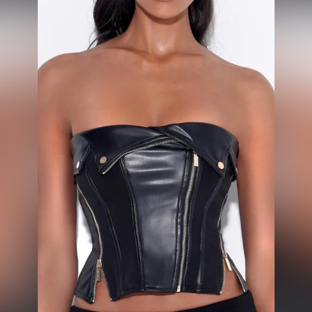 Black Vegan Leather Bustier Top